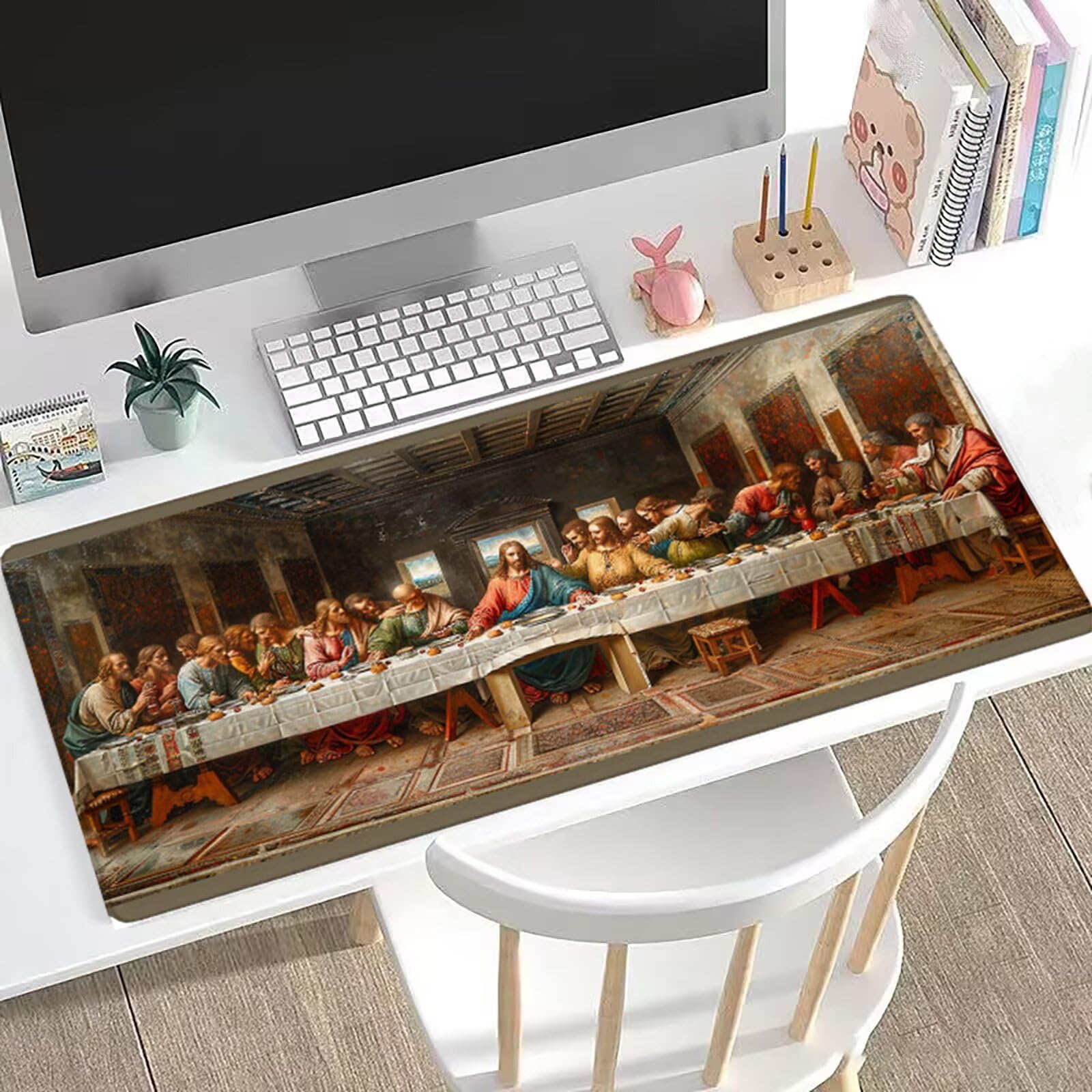 Podkładka pod mysz, gamingowa podkładka pod mysz, kolorowa, podkładka na biurko, duża, 1200 x 600 x 3 mm, XXL, ostatnia wieczerza, długa klawiatura komputerowa, podkładka pod mysz z antypoślizgową