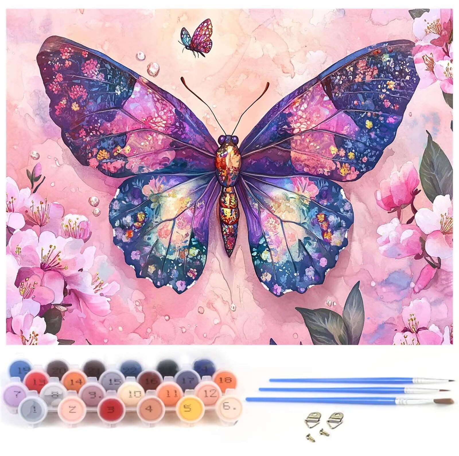 Malowanie numeru dla dorosłych motyl malowanie numeru kwiat, kreatywne hobby dorośli DIY zestaw artystyczny numer dziecięcy początkujący z pędzlami i akrylami do dekoracji sypialni, prezent dla kobiet