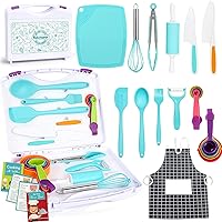 Vista 1 de Juegos de cocina para niños, juego de cocina y hornear con estuche de almacenamiento, cuchillos seguros para niños, tabla de cortar, delantal, libro