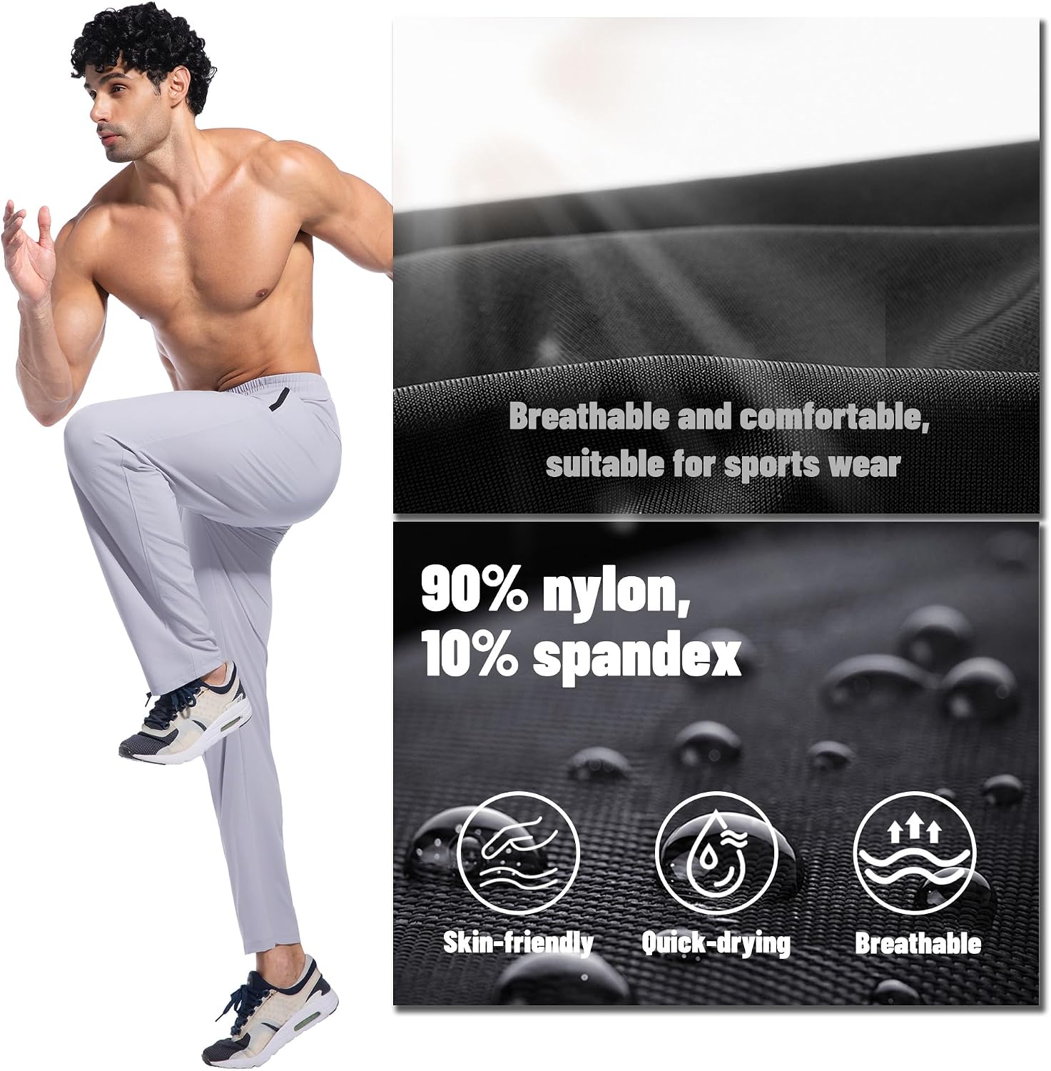 Men's Athletic Running Pants with Zipper Pockets, Suitable for Outdoor, Gym, Running and Training