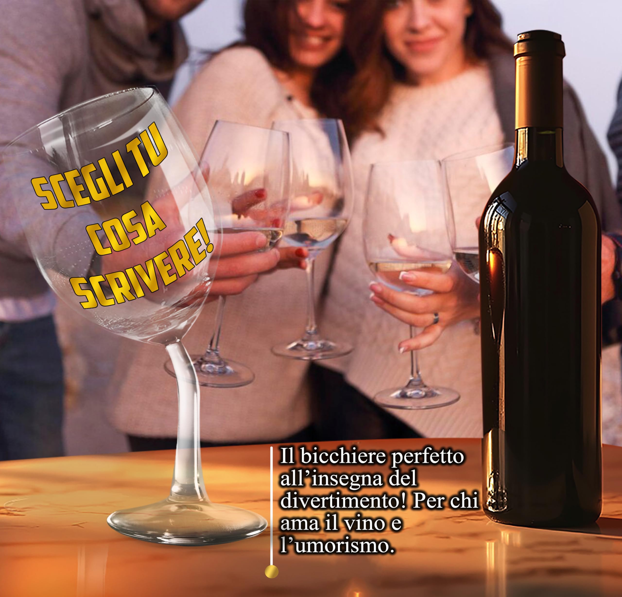 Calice Vino Personalizzato SCEGLI TU COSA SCRIVERE! - Bicchiere Piegato Da 440 ml - Idea Regalo Originale Per Uomo E Donna - Perfetto per Ogni Occasione