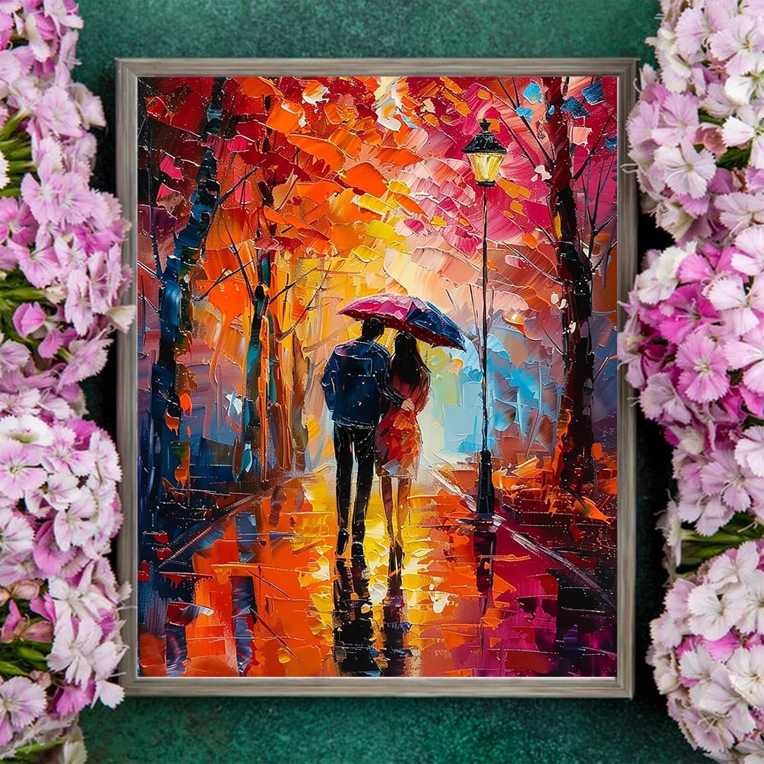 VNUIEHG Romantic Couple Walking in The Rain 16x20 inch Canvas Abstract DIY Oil Painting for Adults Beginners Perfect for Gift Home Decor (Without Frame)