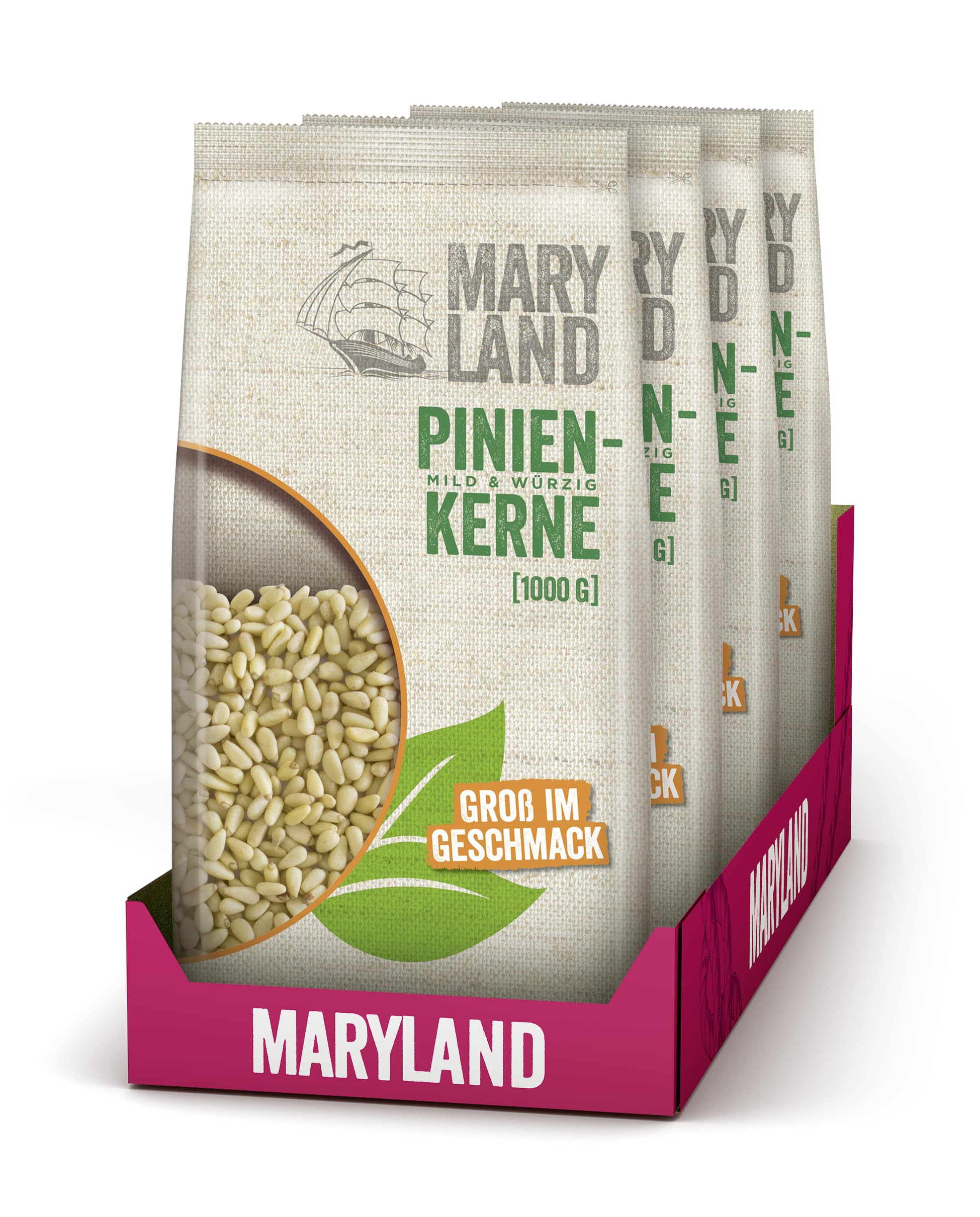 Maryland Pinienkerne 1000g Vorratspackung 4er Pack – Pinienkerne naturbelassen, vegan, frei von künstlichen Aromen, ohne Zusatzstoffe – Im Großbeutel genießen (4 x 1000g)