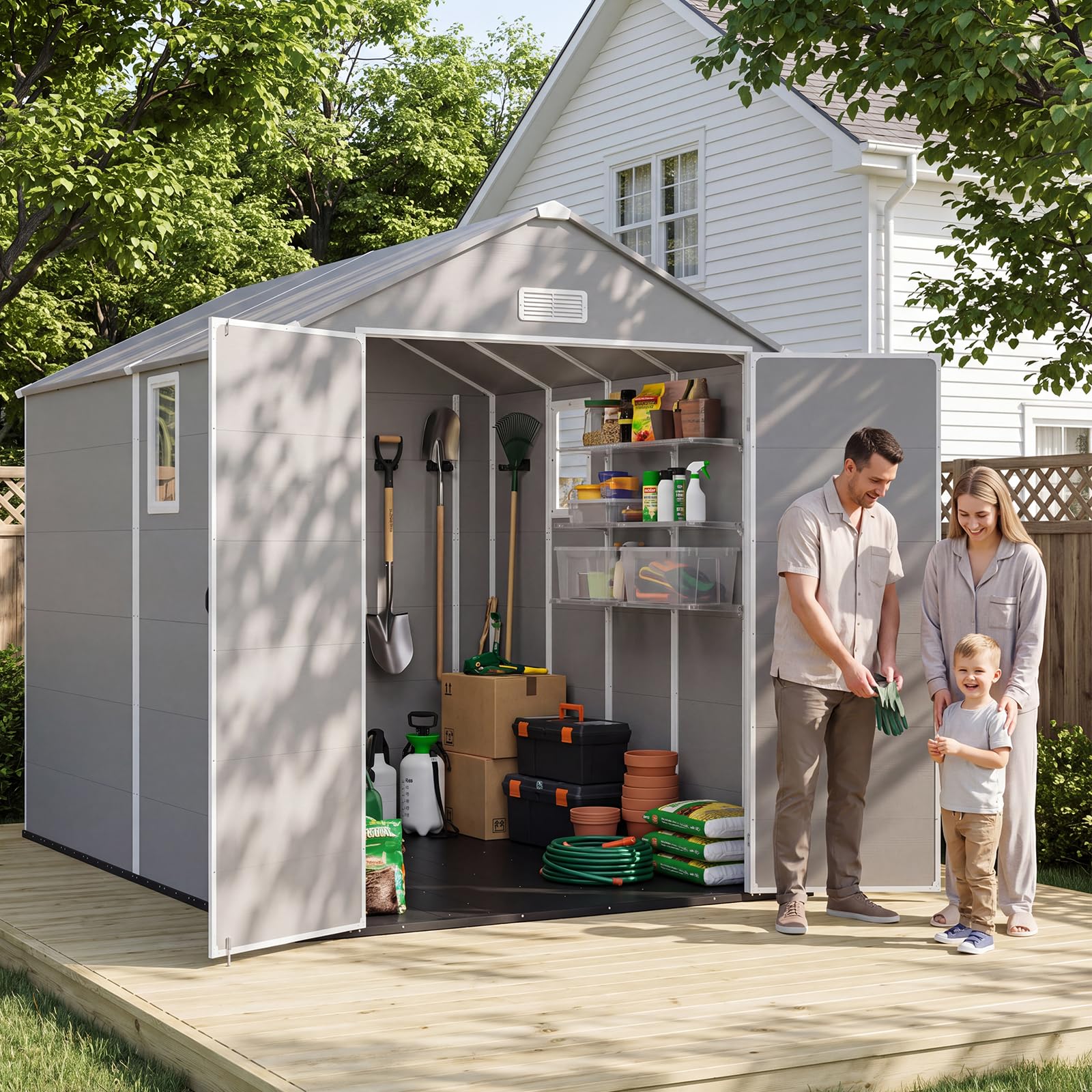 AOXUN 6x10 FT Resin Outdoor Storage Shed with Floor, Light Grey