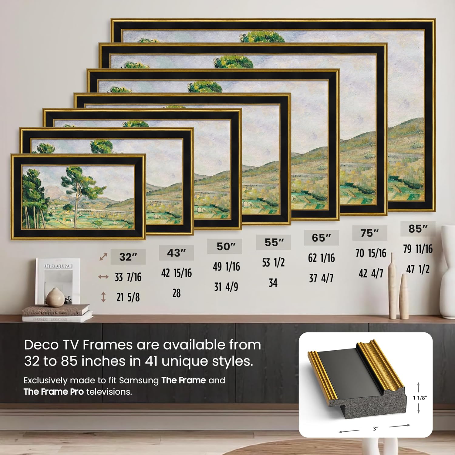Antique Gold & Black 55" Premiere Deco TV Frame - Compatible ONLY with Samsung The Frame TVs (Fits 2021-2026, LS03A, LS03B, LS03C, LS03D, LS03FA)