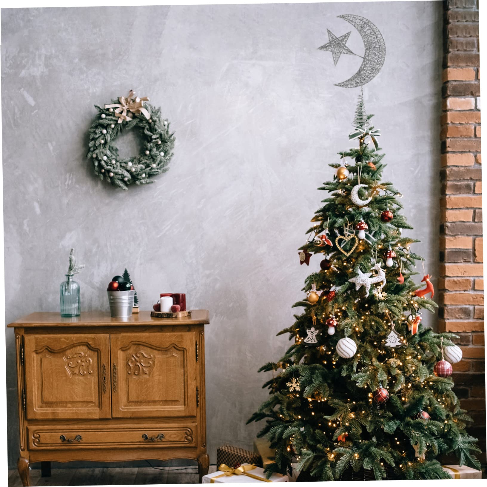 Cimier de Sapin de Noël ensablé en Forme d'étoile en métal à Suspendre, décoration à Suspendre, étoile de Bethléem, Lune et étoiles, projecteur de Sapin, Père Noël Hugger en Fer forgé Burleigh