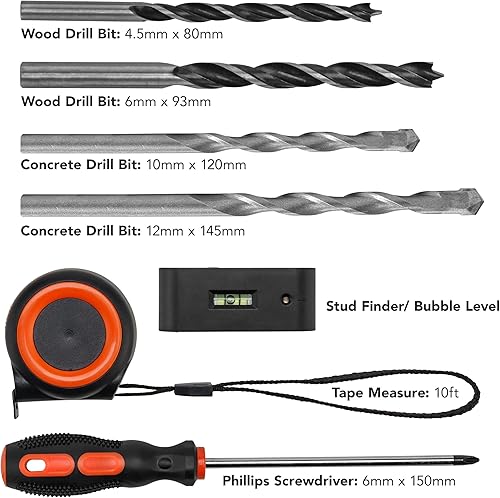 Miniatura 9 de Mount-It! Kit de instalación universal para TV, juego de 7 piezas incluye 2 brocas de madera, 2 brocas de hormigón, 1 buscador de pernos con nivel