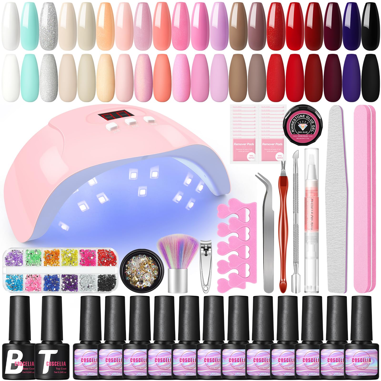 COSCELIA Kit Manicura Semipermanente Con Lampara U-V/Led Uñas, Kit Uñas De Gel De 20 Colores, Base Coat Y Top Coat Permanente Con Accesorios Para Manicura, Kit Manicura Y Pedicura Set