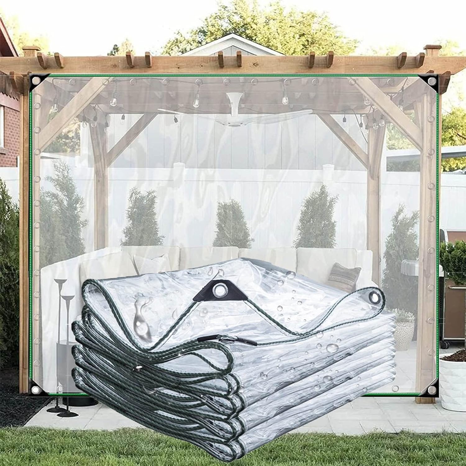 Clear Tarpaulin with Grommets,Waterproof PVC Plastic Transparent Tarp Cover,420g/m²,Patio Greenhouse Garden Pergola Protection Tarpaulin,Outdoor Curtains,Customizable,Clear-1×2.5m/3.3×8.2ft