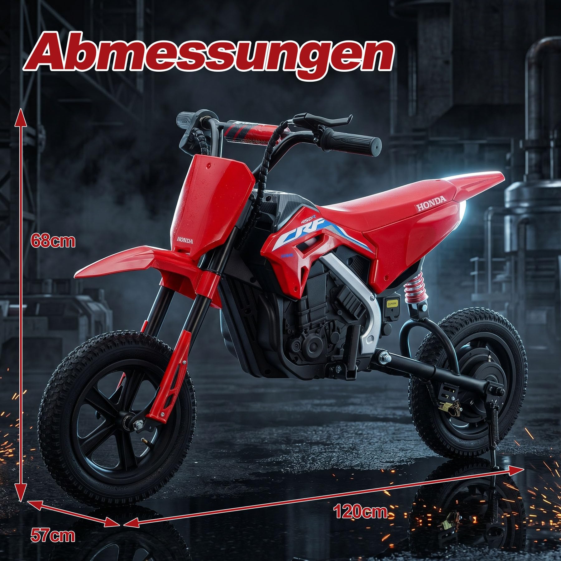 Kinder Motorrad elektrisch, 24V Elektro Motorrad für Kinder mit 200W bürstenlosem Motor, Bluetooth & USB, 10–15 km/h, Kinder Motocross für Kinder bis 50 kg， rot