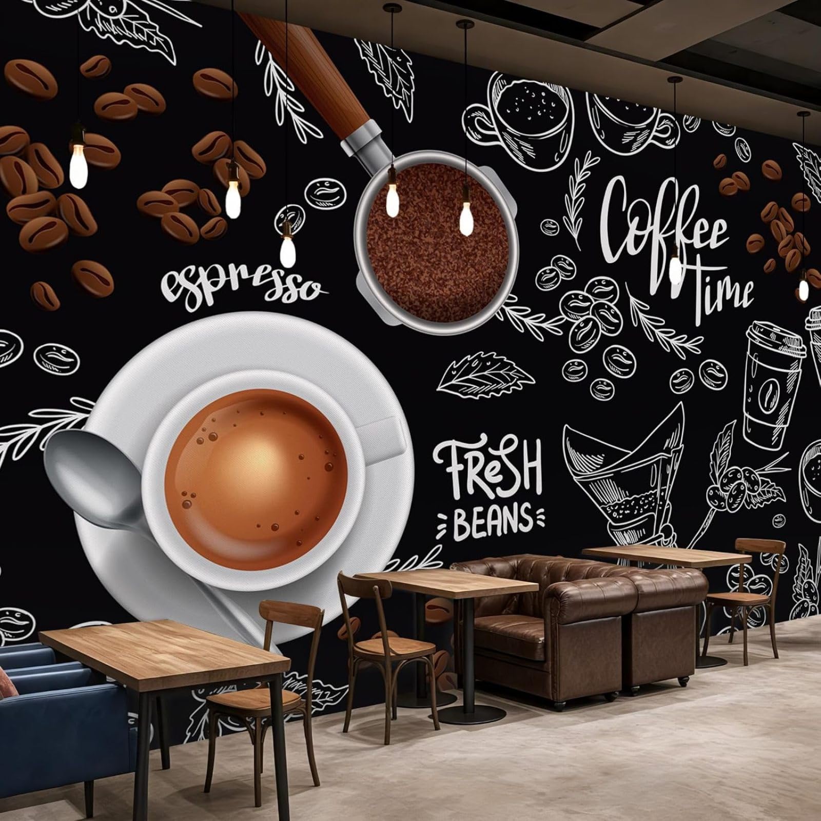 Hgjdjhnf 3D Mural Photo Wallpaper Black Coffee Barista Style Café Bar Decorative Non-Woven Modern Living Room Bedroom Kitchen Wall Decoration Motif,300Cmx210cm Wall Sticker - Background Wall - Painting - Poster