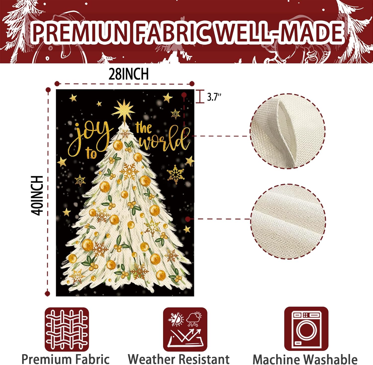Christmas Tree Black Welcome House Flag 28x40 Inch Double Sided, Joy to the World Burlap Large Yard Flag Winter Snowflake Xmas Holiday Flags Farmhouse Seasonal Outdoor Outside Decoration