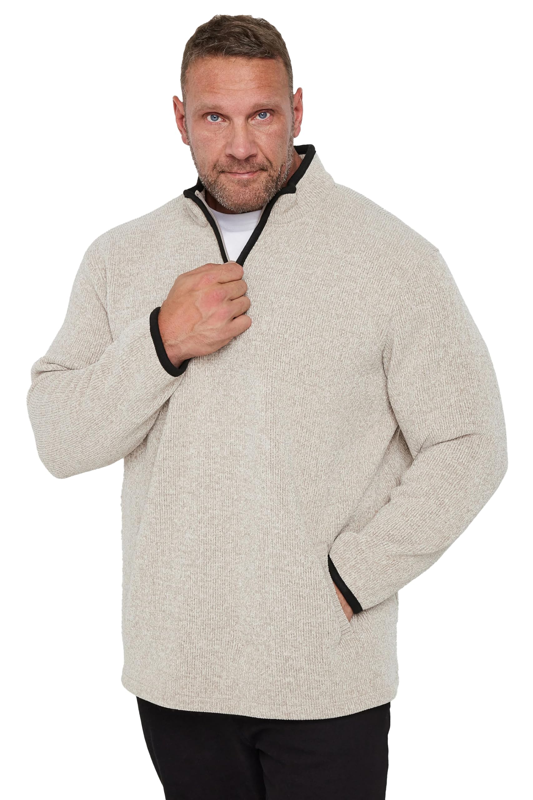 BadRhino Men's Light Brown Half Zip Knitted Jumper - 5-6XL
