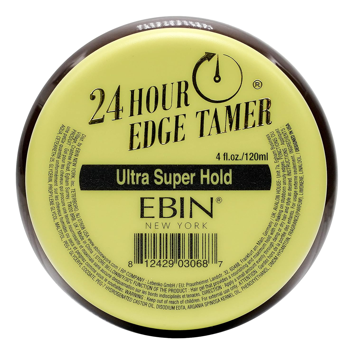 EBIN NEW YORK 24 Hour Edge Tamer Ultra Super Hold 4.0 fl.oz/120ml No Flaking, Smooth Shine, Argan & Castor Oil, Strong Edge Control Gel, Edge gel