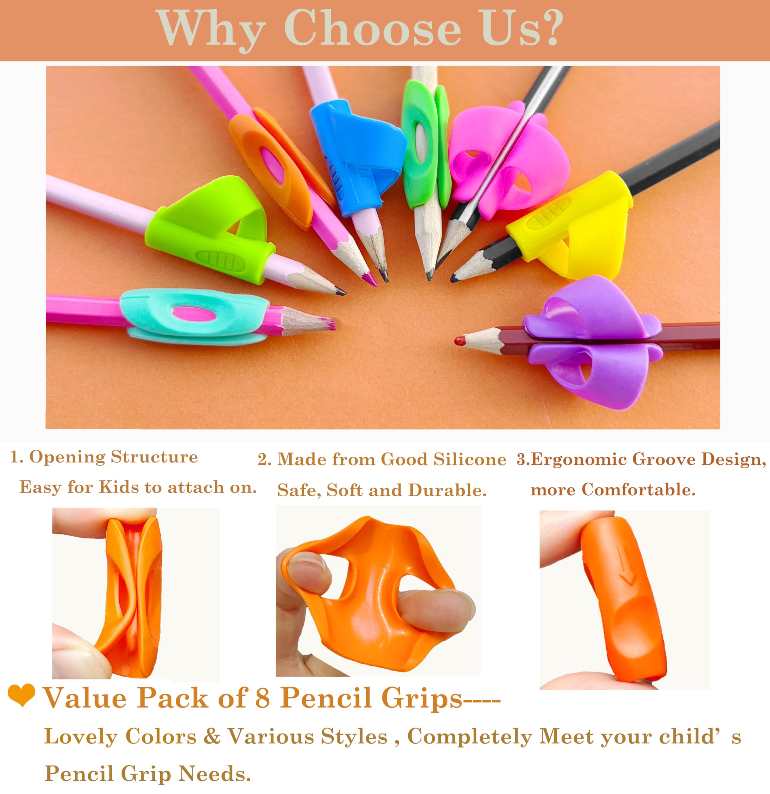 8 Stuks Potlood Grepen, Potlood Grip Schrijfhulp, Schrijfhulp Grip Universele Pen Houder Grip Kind Vinger Grepen Houder Handschrift Tool Voor Pen Kind