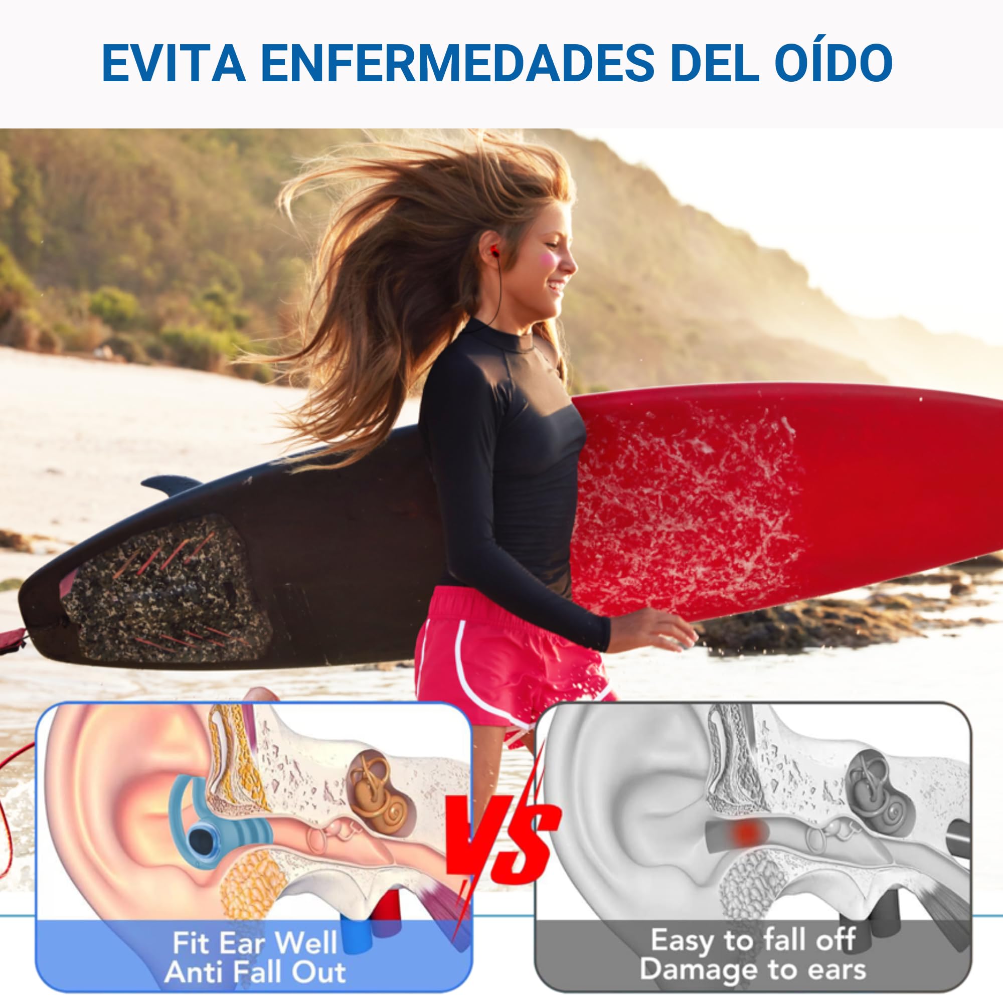 Tapones para Oídos de Natación y Surf - Para Hombres y Adultos - Protección para Piscina - Swimming Earplugs - Surf Ears Plugs