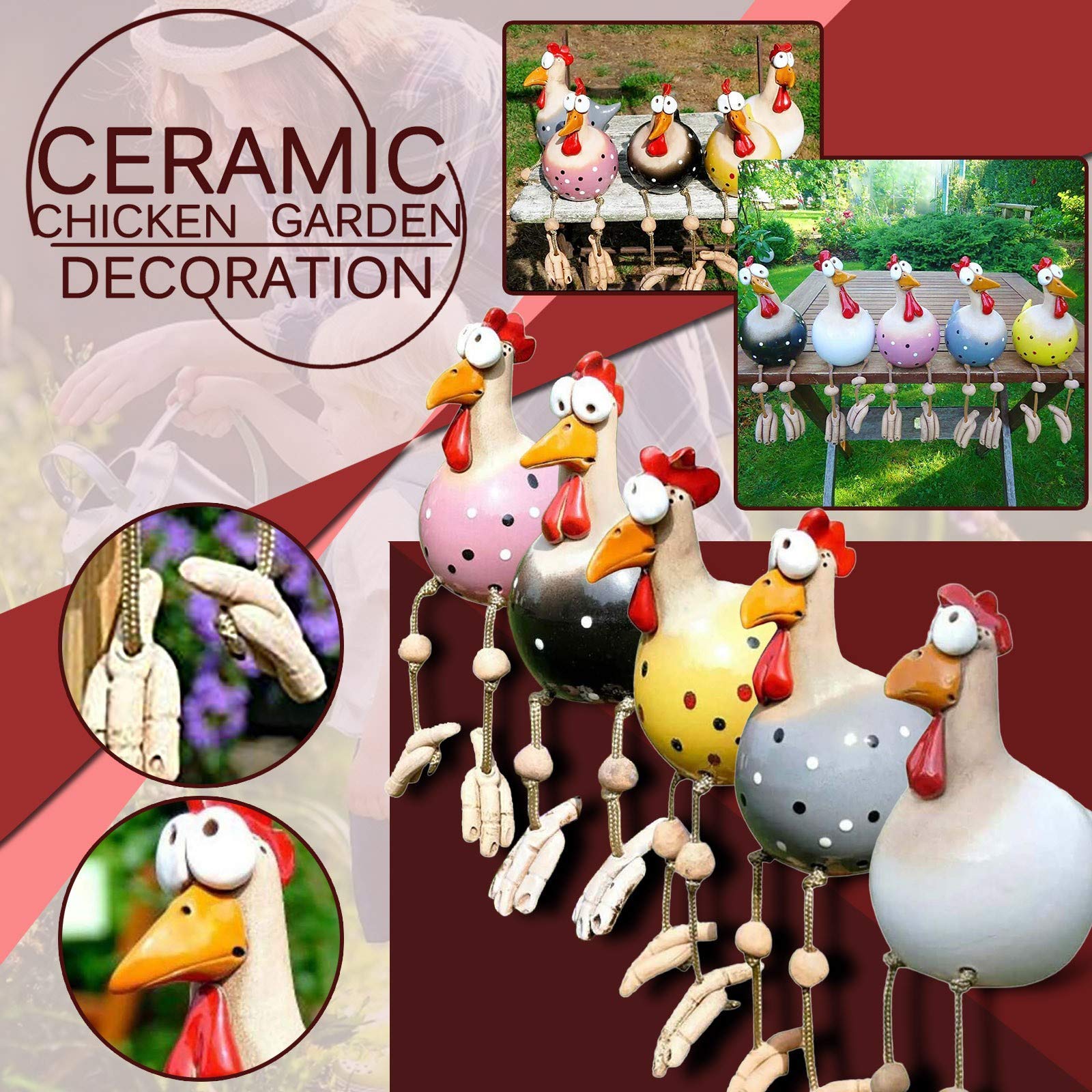 Statue De Poule En Résine Pour Jardin - Décoration Extérieure Drôle Et Colorée - Résistante Aux Intempéries - Pour Cour, Patio, Balcon