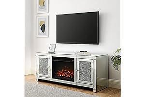 Chic Mirrored TV Stand with Captivating Fireplace Ambiance