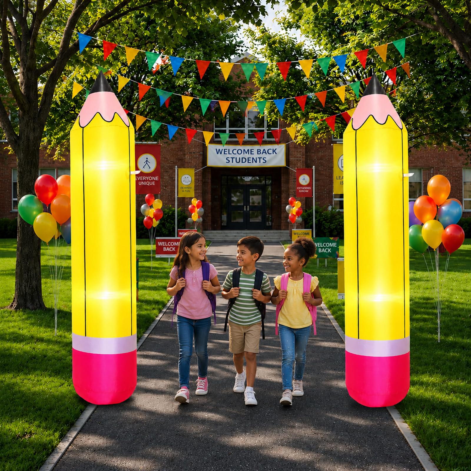 1,8 m Bleistift aufblasbare Riesenbleistifte beleuchtete aufblasbare Dekoration zurück zur Schule Dekoration Eingebauter LED Blow Up Bleistift aufblasbar für den ersten Schultag Rasen Hof Kindergarten