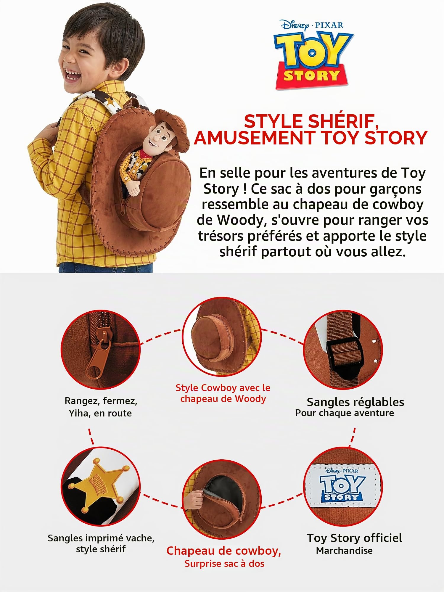 Disney Toy Story Sac Garcon, Sac Enfant Toy Story Woody, Sacs Enfants Fantaisie, Rouge, One Size