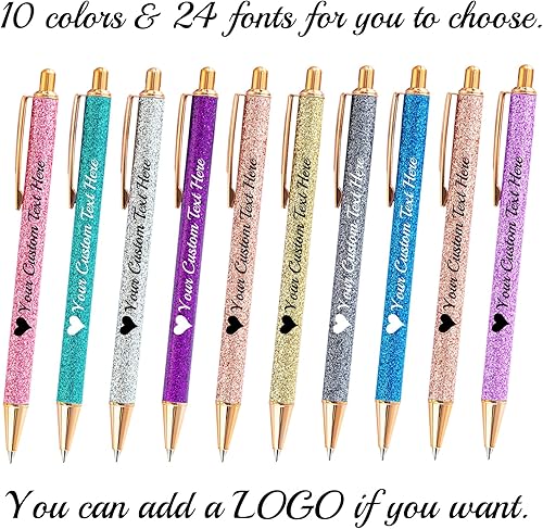 Miniatura 2 de Bolígrafos de purpurina personalizados con nombre impreso, bolígrafo personalizado con barril de metal, retráctil, bonito y elegante, regalos