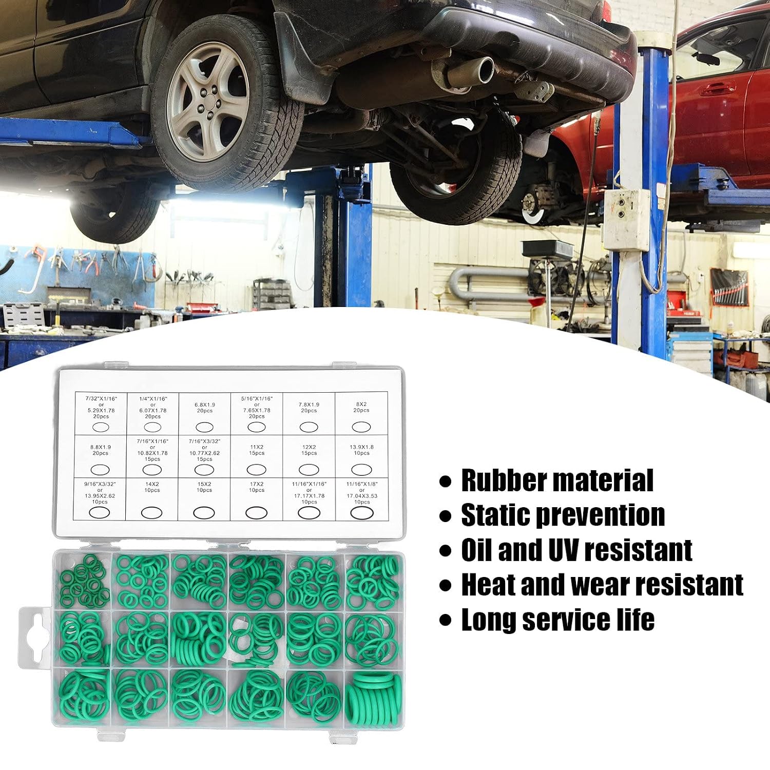 270Pcs Green O Kit Rubber Rubber O Green O Kit Wear O Rings Sealing Assortment Set for Automobile