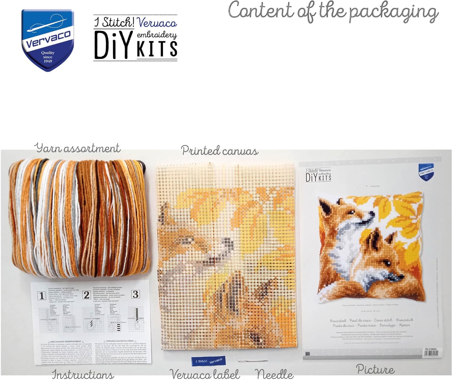 Vervaco Autumn Fox Cross Stitch Cushion Kit – DIY Embroidery Pillow Craft, 15×15 inch Finished