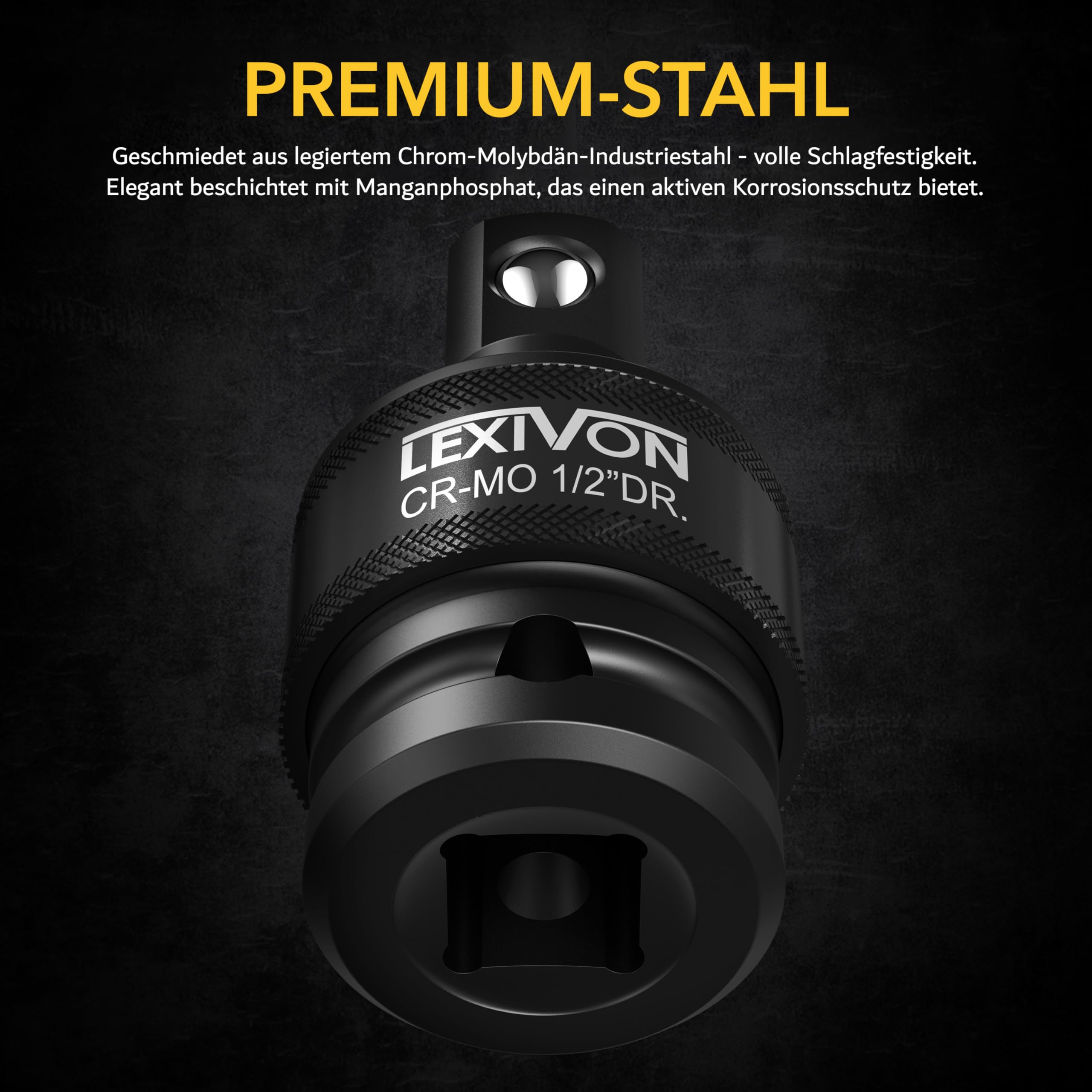 LEXIVON Schlagschrauber Kreuzgelenk-Gelenksatz | Premium 3 teilige Kugelfeder, Ausführung 1/2", 3/8" und 1/4" U-Kugelkopf passend für Drehmomentschlüssel, bohrer, steckschlüssel, ratsche (LX-113)