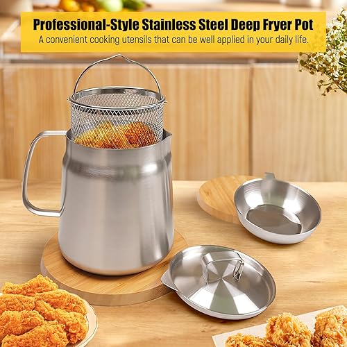 Miniatura 2 de Fenteer Olla de acero inoxidable para freidora, cesta antiadherente para papas fritas, olla pequeña para anillos de cebolla, restaurante, picnic,