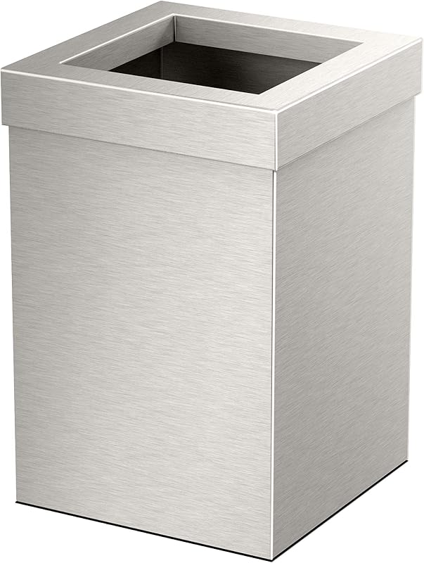 Gatco Small Bathroom Trash Can With Lid, Square 3 Gallon Stainless Steel Wastebasket, Under Sink, Satin Nickel, For Bathroom, Bedroom, Office (1914)