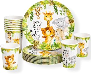 Party Warehouse Jungle Safari Animal Theme Party Supplies for Kids Party|10 Paper Plates(9 Inch) & 10 Paper Cups (250ml)|J... Price In India
