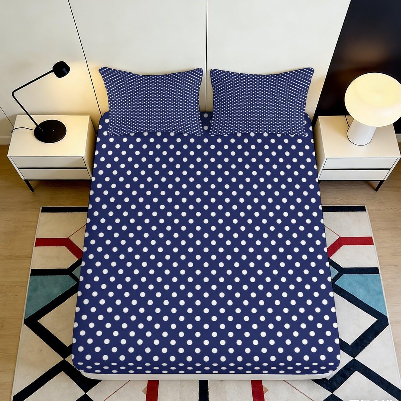 Uynsixtme Style-3 3D Printed Polka Dot Fitted Sheet Microfiber Non-Slip Deep Pocket Polka Dot Mattress Fitted Cover Washable Bedding For Bedroom Home 140X200x25cm