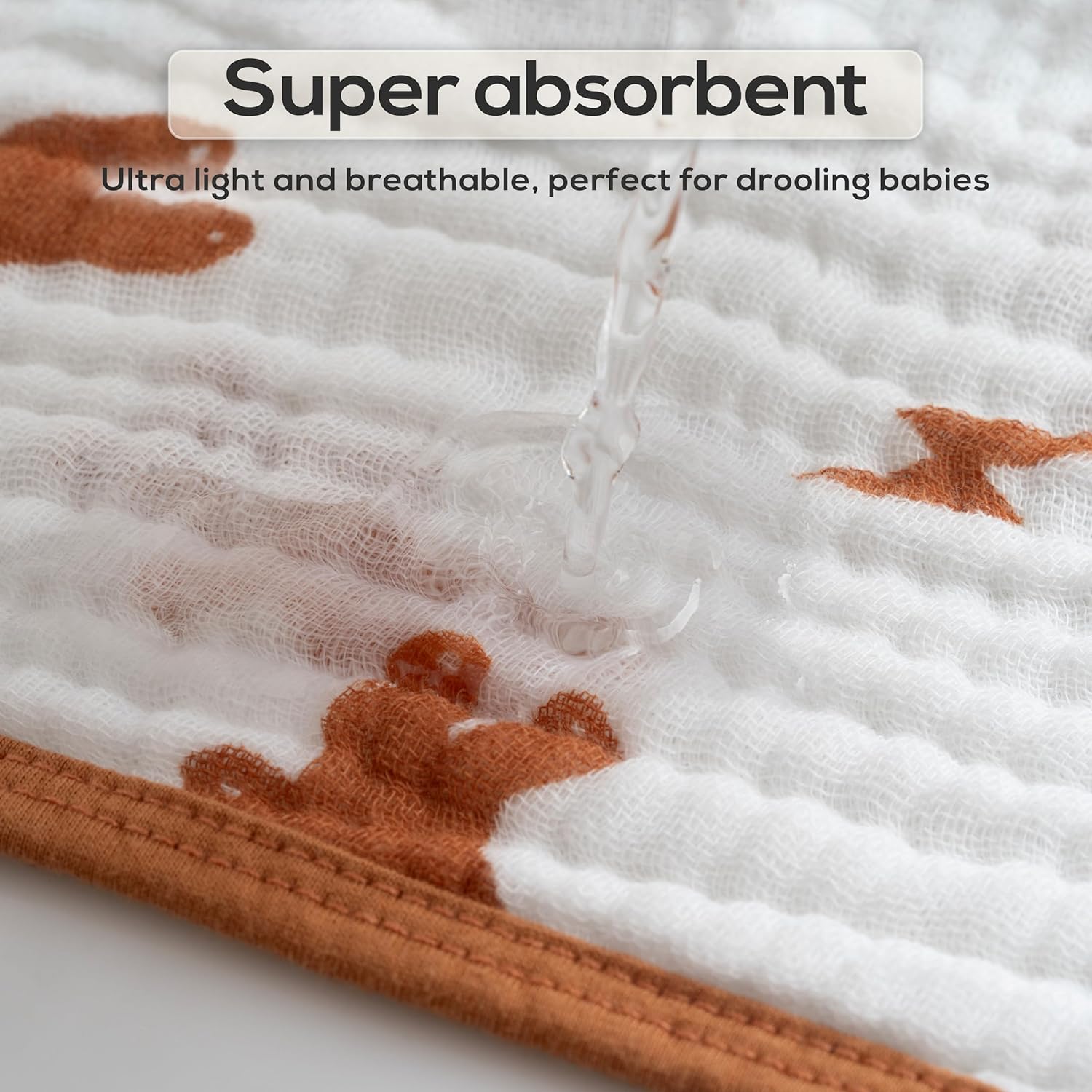 Muslin Burp Cloths, 20"x10"- Pack of 8, 6 Layers Super Soft Absorbent & Breathable 100% Cotton for Baby Drool and Messes, Burp Cloth Baby Boy and Burp Cloths Baby Girl - Image 5