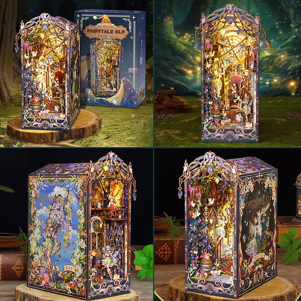 Zestaw do samodzielnego wykonania, miniaturowy domek dla lalek, zestaw książek 3D, drewniane puzzle, regał na książki, dekoracja z oświetleniem LED, dla nastolatków i dorosłych