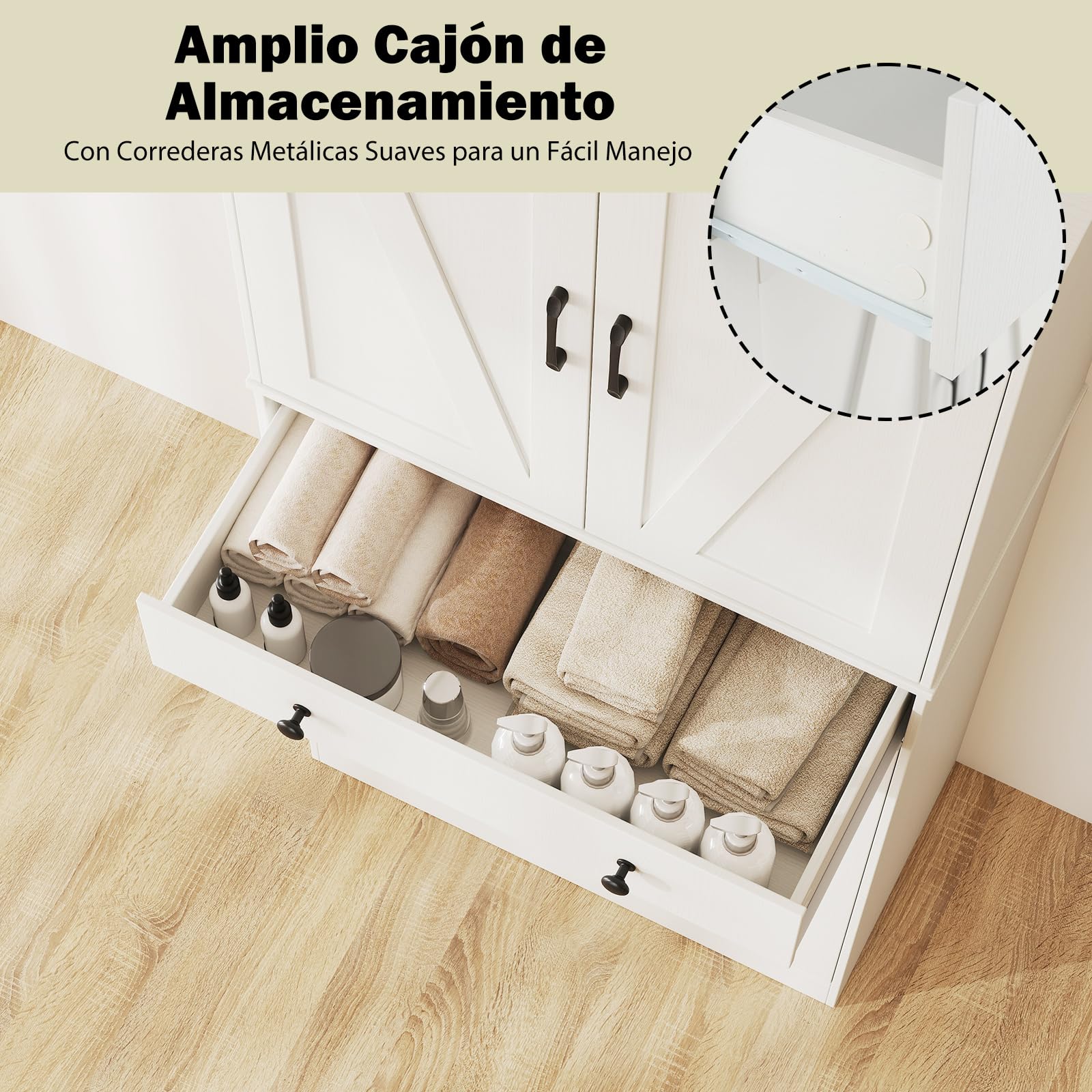 COSTWAY Alacena de Cocina, Despensa de Cocina con 4 Puertas, Cajón de Almacenaje y 3 Estantes Ajustables en 5 Posiciones, Armario Versátil con 2 Juegos Antivuelco para Salón, Comedor (Blanco)