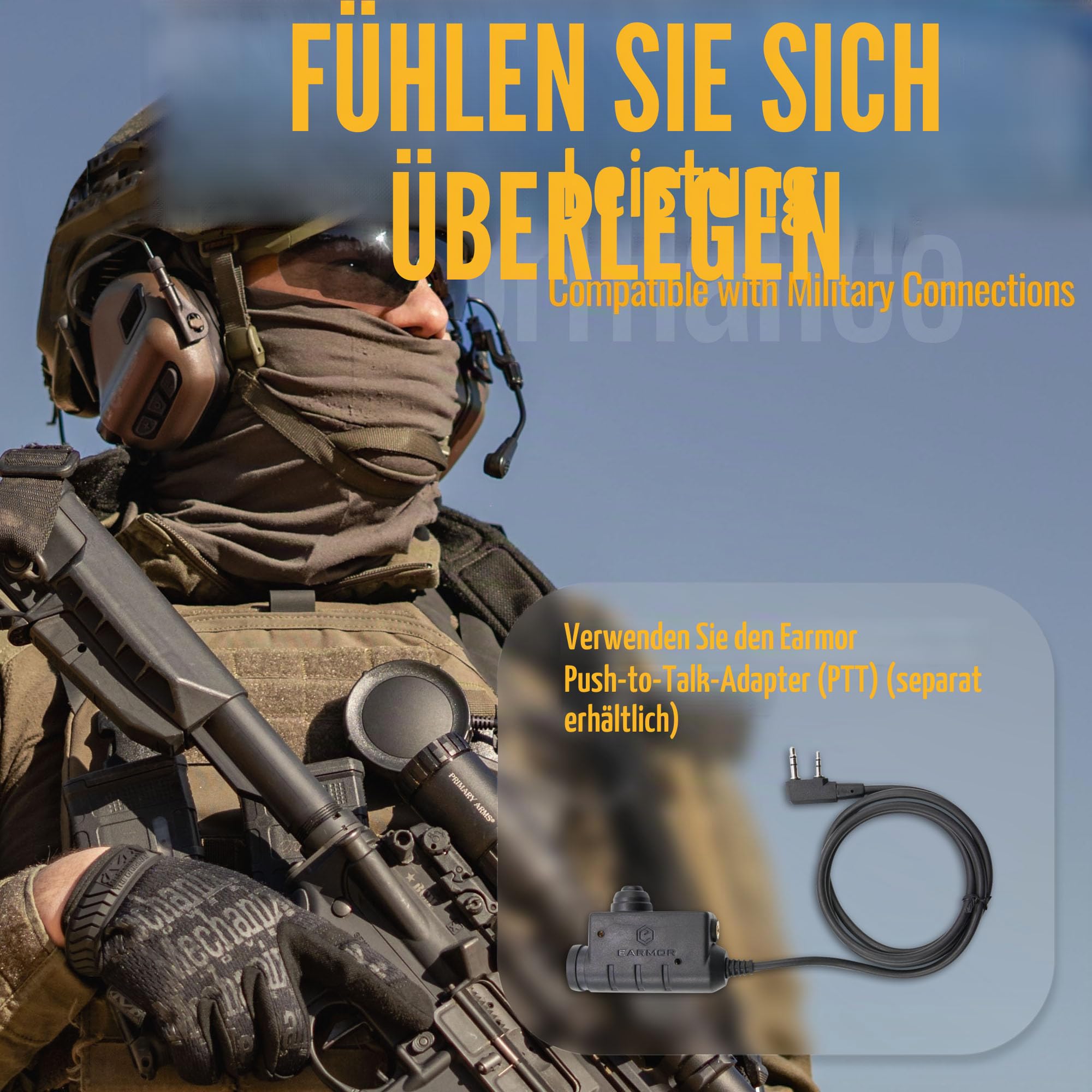 Earmor M32 Plus Elektronisches Helm-Headset – Gehörschutz mit Mikrofon & Klangeinstellung – IPX5 Wasserbeständig, Helmkompatibel für Outdoor-Aktivitäten (Hellbraun)