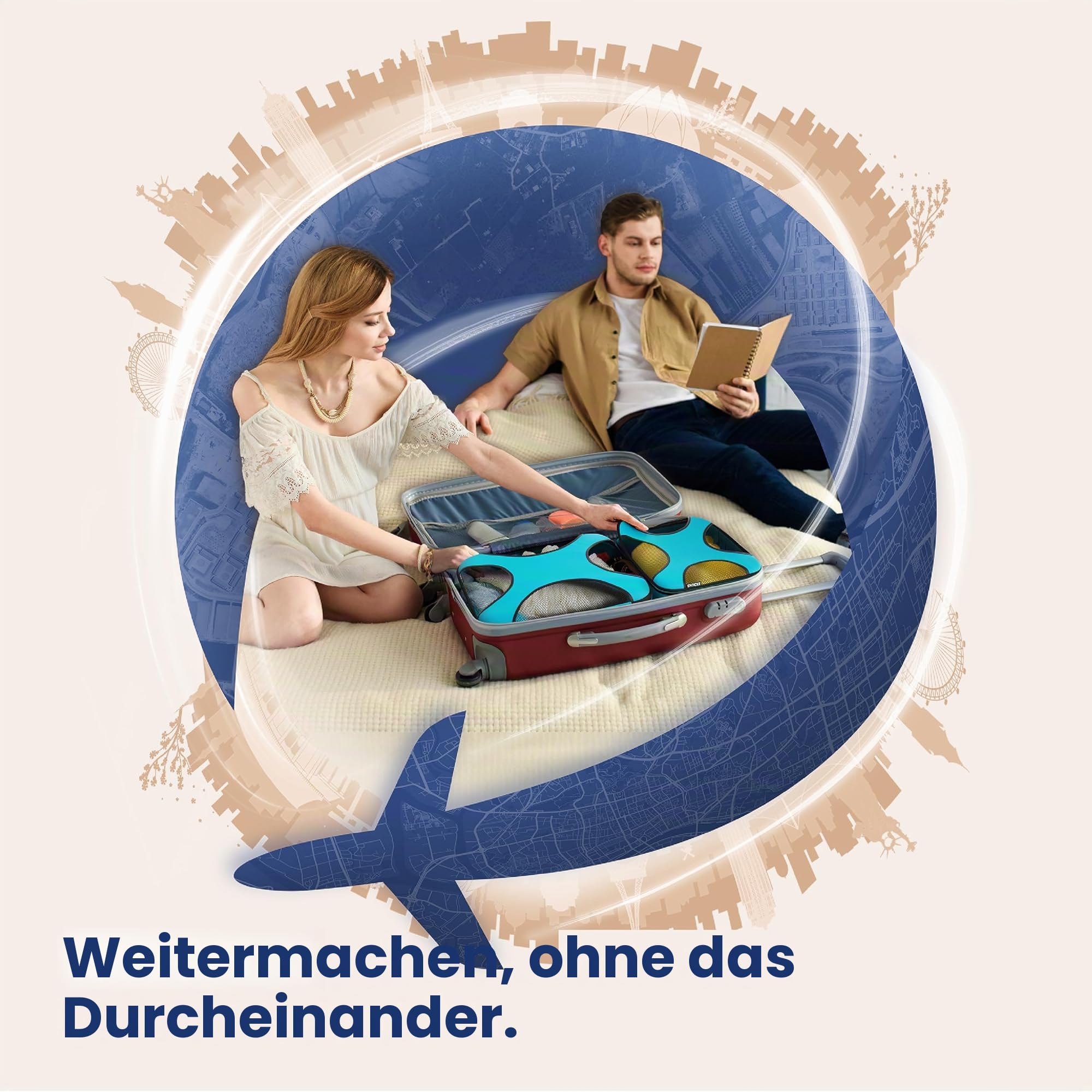 Shacke Packung - Packwürfel 4er Set – Reiseorganisierer Mit Wäschebeutel (Aquamarin)