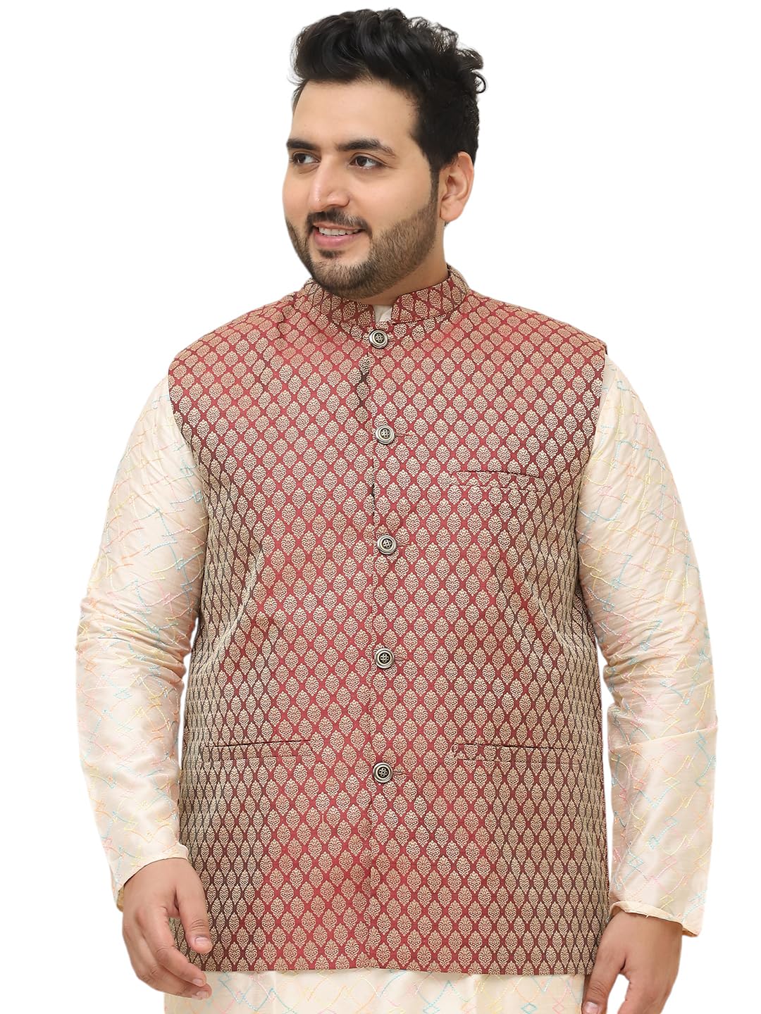sojanya Plus (Since 1958) Men's Jacquard Silk Self Design ONLY Nehrujacket-picture-12