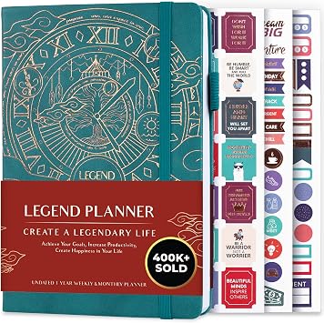 Legend Planner Undated, Weekly & Daily Goal Journal, A5 Dark Teal | 5.8x8.3 hardcover, 120gsm paper, life goal planner for teenagers & adults, habit tracker, to-do list, monthly calendars