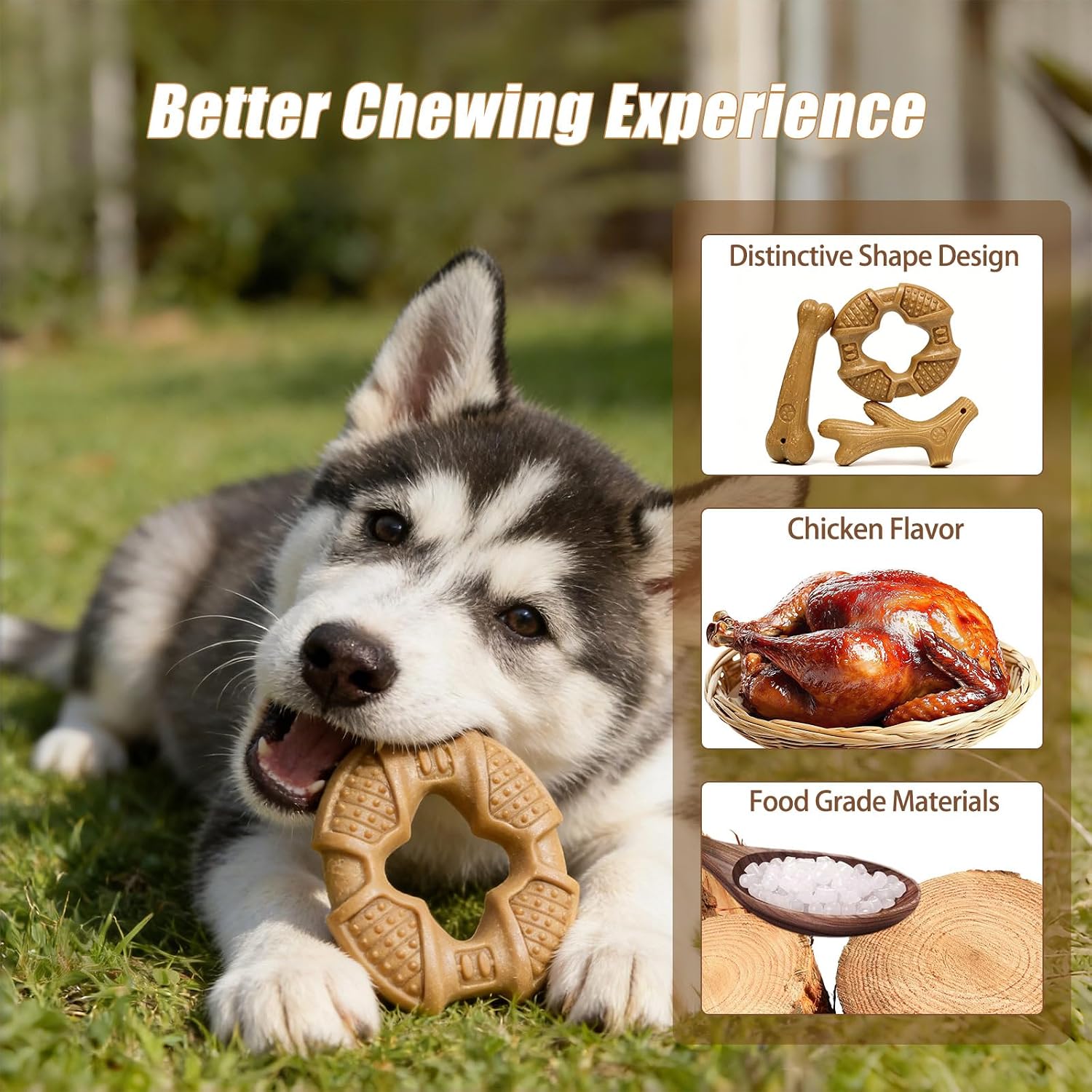 Dog Chew Toys for Aggressive Chewers, 3 Pack Nylon & Wood Teething Bone Toy Set with Chicken Flavor, Durable Tough Bones Chewing Toys for Small & Medium Dogs image 5
