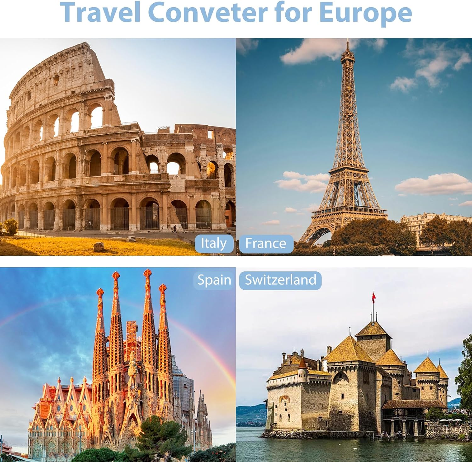 ANTPO 220V to 110V Voltage Converter US to Europe with 2 USB Port 2 USB C PD 20W,2 AC Outlets Travel Converter for European Travel Power Adapter Combo for Germany France Italy Spain (White)