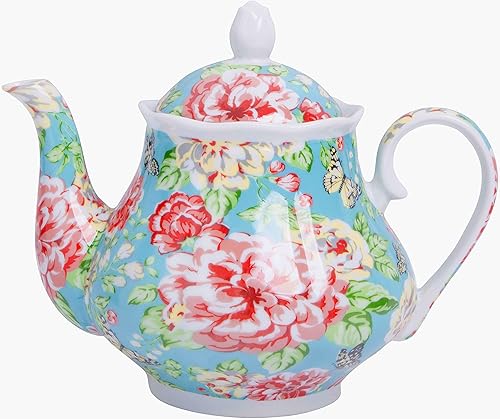Miniatura 6 de Tetera de cerámica de estilo europeo, tetera de café, olla de agua, porcelana, regalo vintage, 37 onzas, flor de mayo
