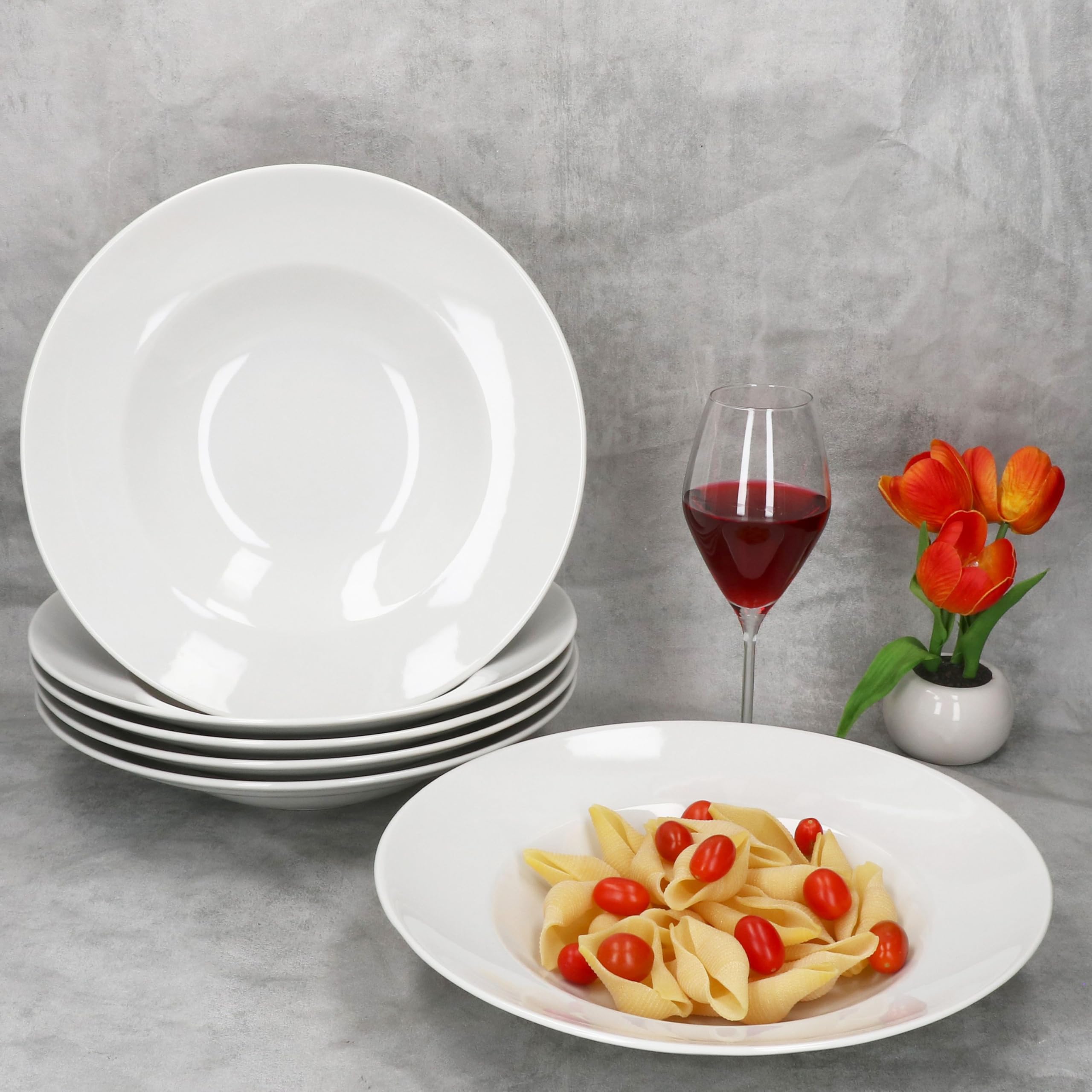 MamboCat Bianco - Set di 6 piatti per pasta, Ø 30 cm, 600 ml, in porcellana bianca, piatti XL per pasta, insalata, antipasti e zuppe, piatti per pasta