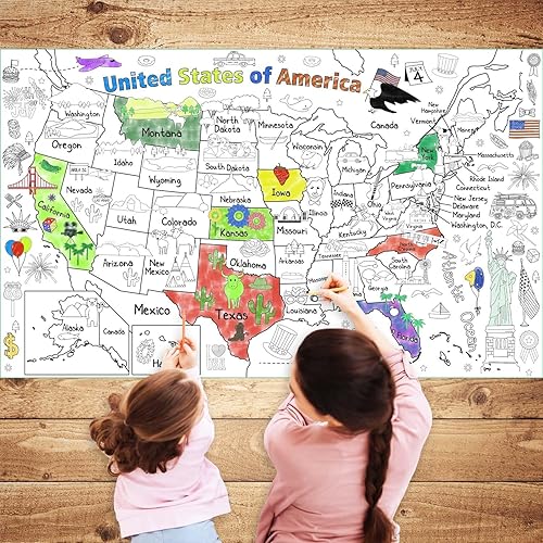Miniatura 4 de US Map - Póster para colorear para niños, 54 x 33 pulgadas, diseño de mapa gigante de Estados Unidos para colorear, mantel grande de papel para