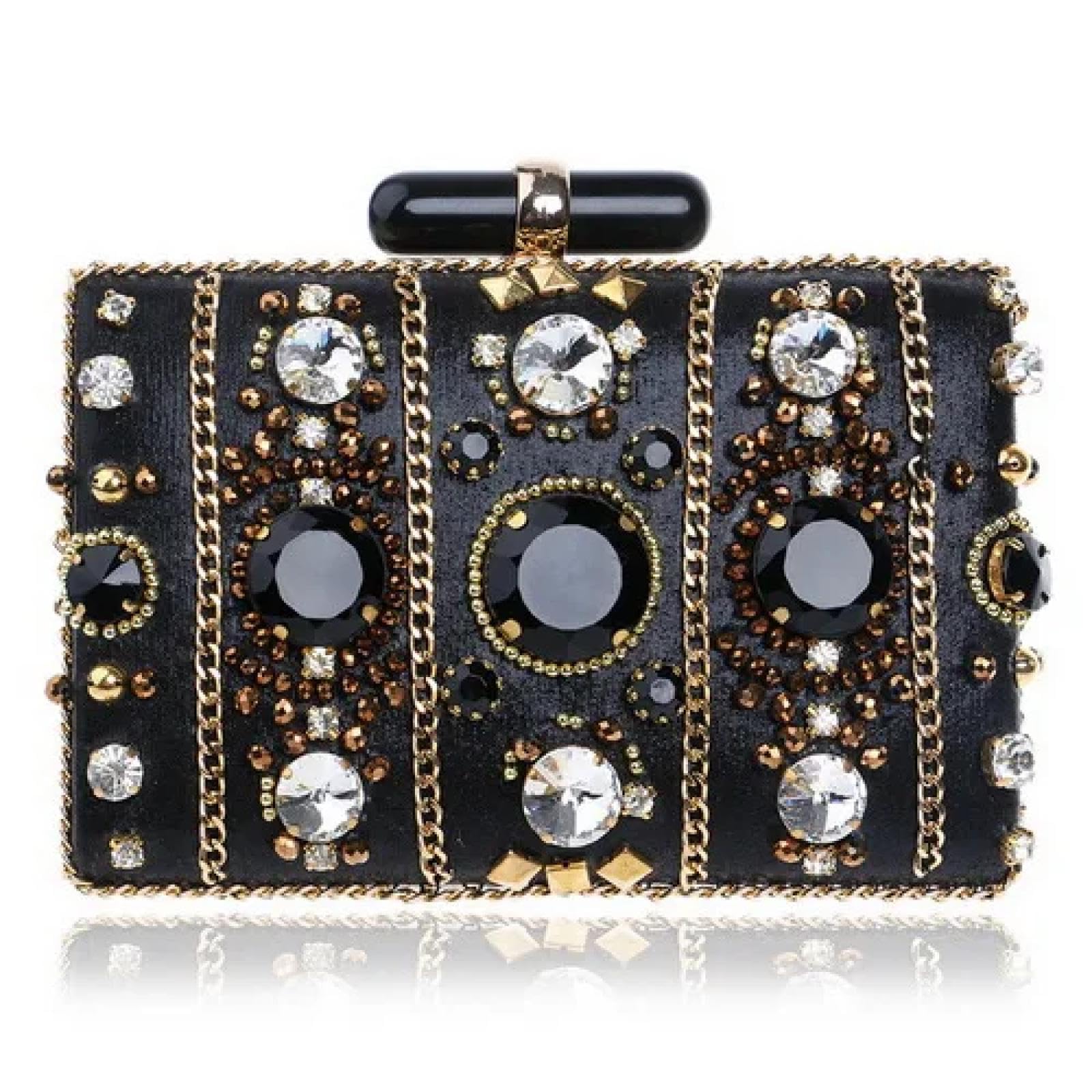 Abendtasche Damen Clutch Kleine Perlen Clutch Geldbörse Elegante Schwarze Abend Taschen Hochzeits Party Clutch Handtasche Metall Kette Umhängetaschen