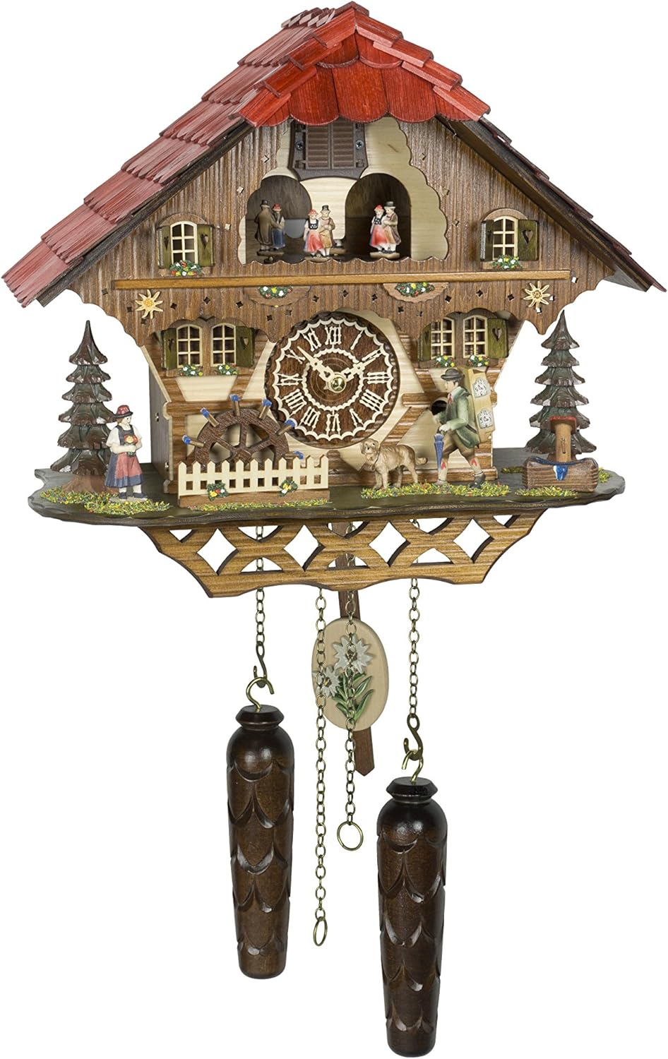 Trenkle Quartz Cuckoo Clock Black Forest House with Music, Moving Clock Peddler and Mill-Wheel TU 4240 QMT HZZG