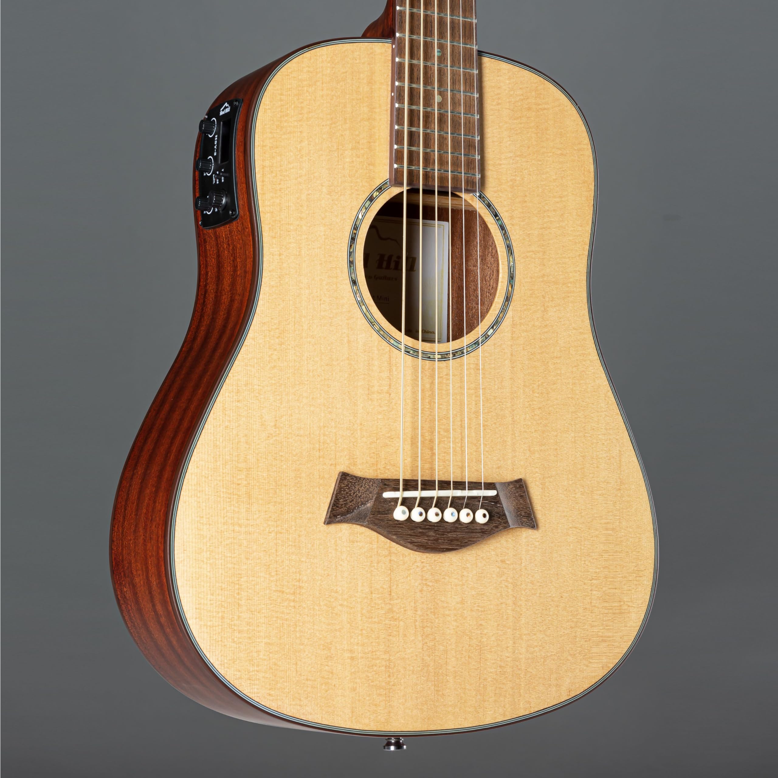 Red Hill Westerngitarre, Akustik-Gitarre für Anfänger und Einsteiger, 3/4 Gitarre, Dreadnought Mini mit Natural Fichtendecke, ideal als Reisegitarre