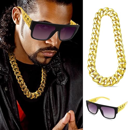 Miniatura 5 de Hip Hop Costume Kit 80s 90s Rapper Accessories, Outfits for Men Women Cosplay Club Old School Themed Party Supplies