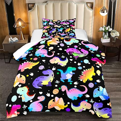CAFCIOYG Juego de edredón de dinosaurio, juego de ropa de cama individual de dinosaurio para niños y niñas, decoración del hogar, para todas las
