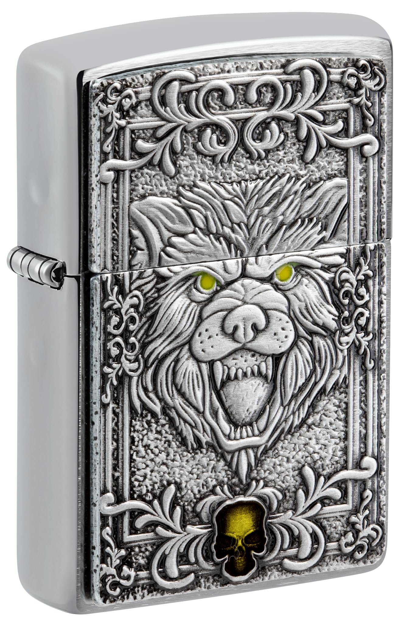 Briquet Zippo Loup en chrome brossé fabriqué aux États-Unis avec boîtier tempête rechargeable